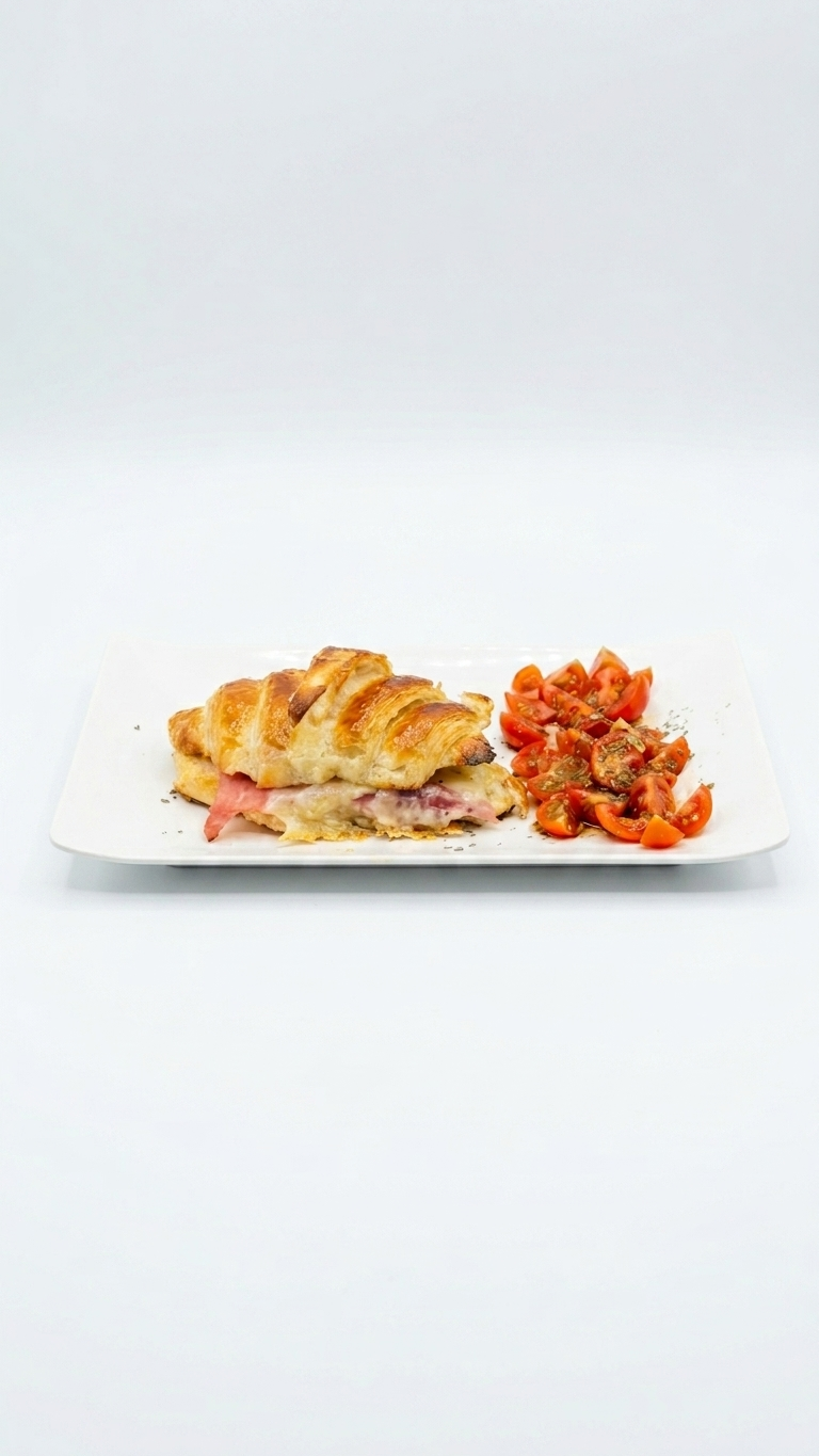 Croissant con jamón, queso y tomate cherry